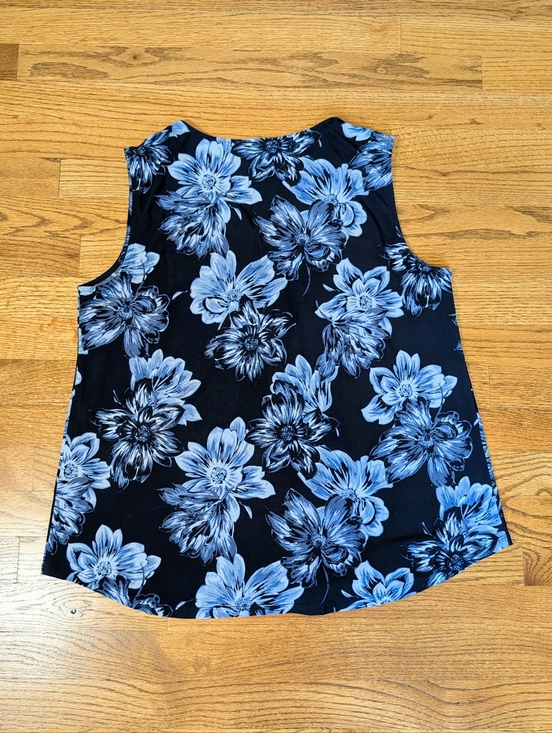 Roz & Ali Navy Blue Floral Sleeveless Blouse V-Neck Pleated Front Size L - Picture 7 of 7